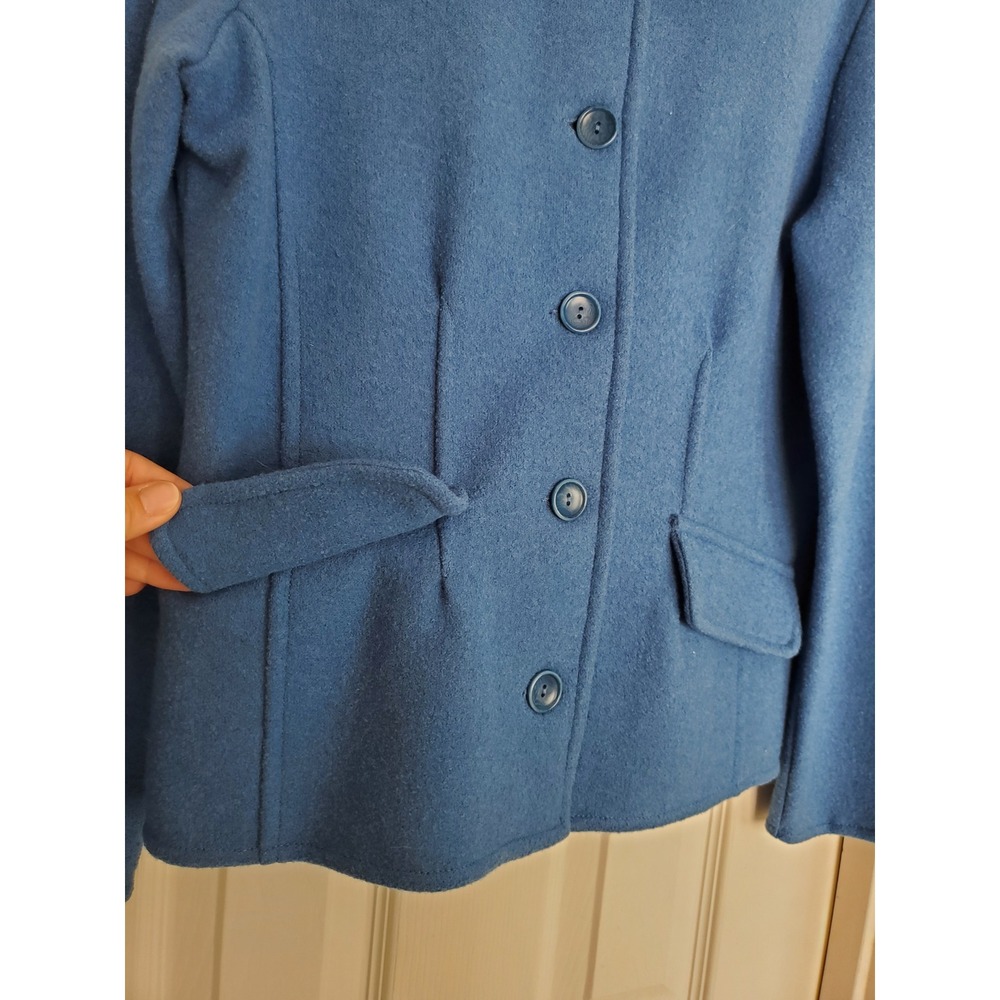 Talbots Jacket Blue Boiled Wool Alpaca Blend Button Front Peter Pan Collar Med - Picture 4 of 8